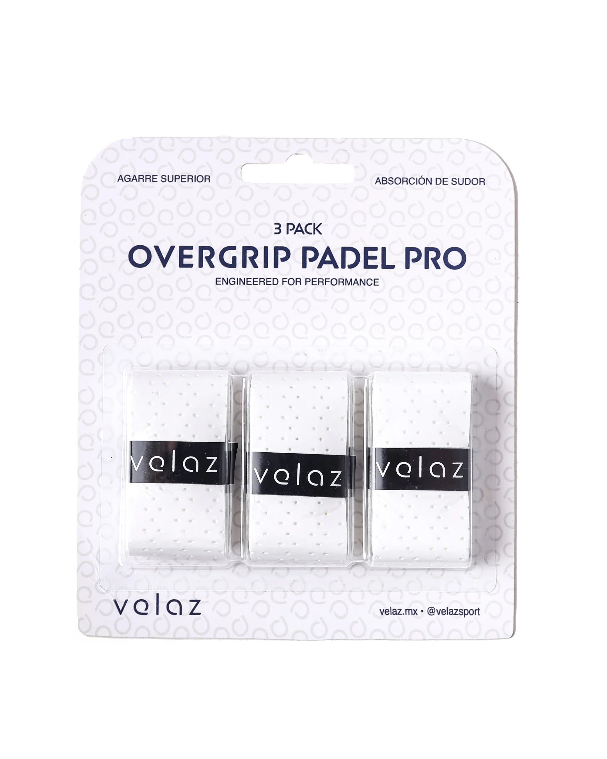 Paquete de 3 overgrips blancos perforados marca Velaz para pala de padel 